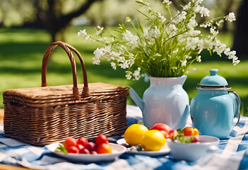 Fototapeta na wymiar AI Generative image of a spring picnic