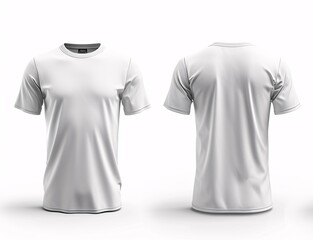 3D rendering of a white round-neck t-shirt with front, back, and side views on a white background, perfect for graphic design mockups.