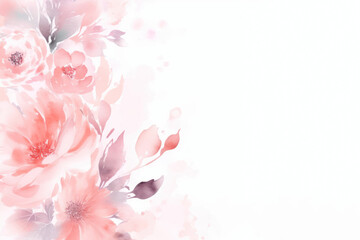 Fototapeta premium Floral watercolor card with delicate pink roses in white background. Card template for wedding, Valentine day, Mother's day, Teacher's day or any holiday. Horizontal format. Copy space. Mockup.