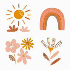 Obraz premium set of flowers and leaves bohemian style