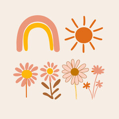 Obraz premium set of flowers and leaves bohemian style