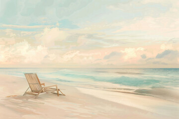 A tranquil beach scene under pastel skies