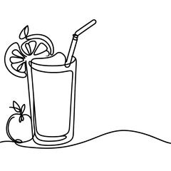 Fruit and berry smoothie, line drawing style