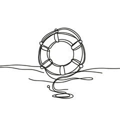 A life preserver in the water, line drawing style