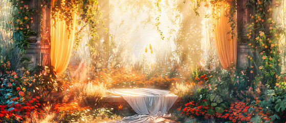 Magical Autumn Forest, Enchanted Nature Scene with Colorful Trees and Fairy Tale Atmosphere