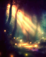 Fototapeta na wymiar Fantasy lights in the forest