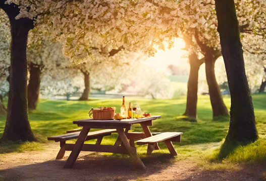 AI Generative image of a spring picnic