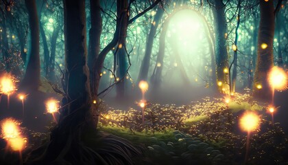 Fantasy lights in the forest