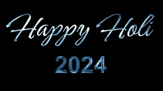 Happy Holi 2024 text Indian festival event celebration silver blue shine animation video