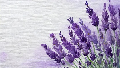 Oil painting of a Lavender pure white background canvas, copyspace on a side
