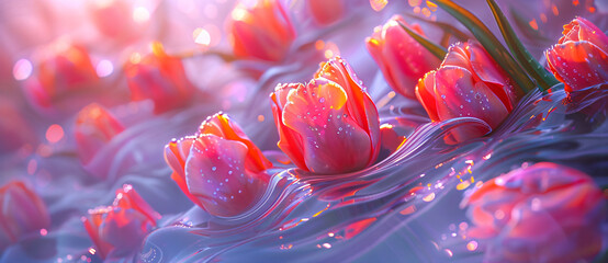 flowers of purple tulips flowers pink and blue tulips
