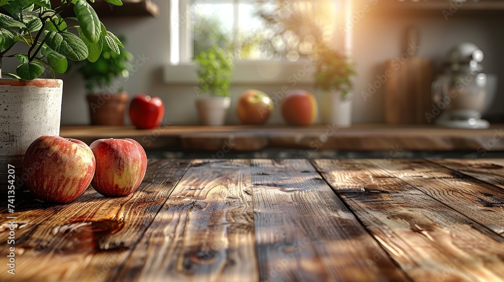 Poster blurred modern interior with a table top for displaying products