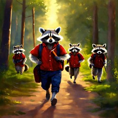 Raccoons heading back to school, realism