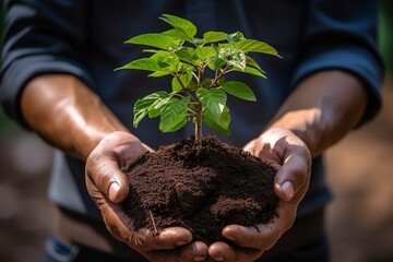 Earth day. Arbor and environment conservation with tree seedlings in hands campaign