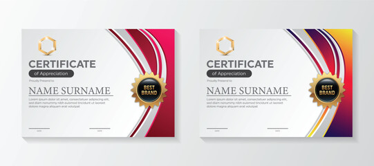 Set Modern certificate template in gradation and gold colors, luxury and modern style and award style vector image. Suitable for appreciation.