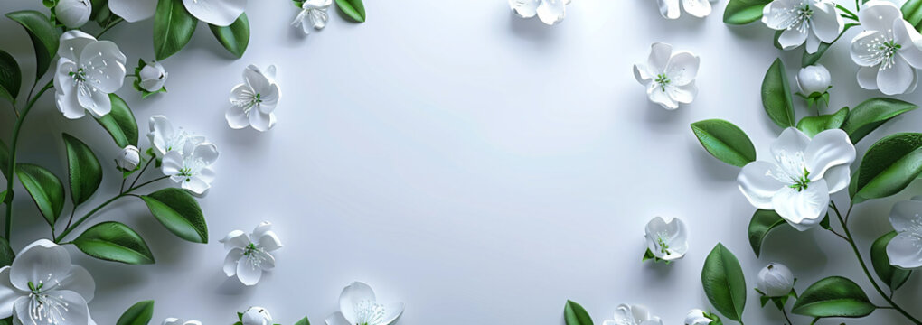Fototapeta white flower frame on white background