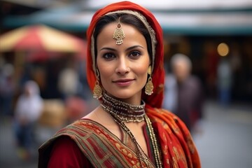 Portrait of a beautiful Indian woman wearing traditional clothing in the street