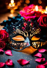 Black lace mask for masquerade. Selective focus.