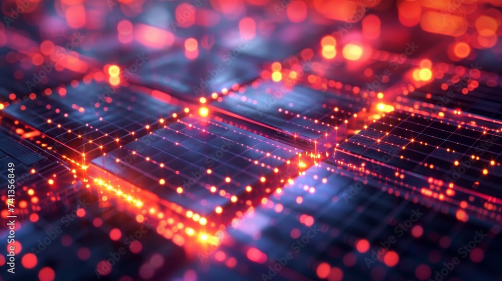 Poster engineers using cutting-edge tech to develop next-gen solar cells, emphasizing innovation in renewab