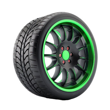 racing car wheels with green discs. on transparency background PNG
