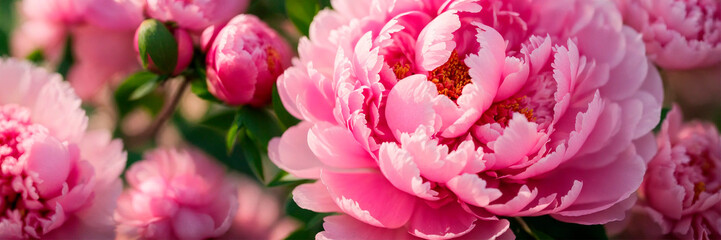 multi-colored peonies bloom in the park. Selective focus.