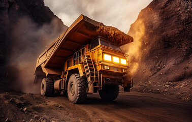 Dumper trucks driving on a construction site.