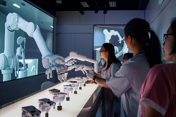 Educating exhibition with robotic arms in medicine - obrazy, fototapety, plakaty
