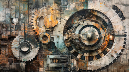 Steampunk mechanical vintage rusty gears - obrazy, fototapety, plakaty
