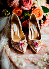 wedding shoes and accessories. Selective focus.