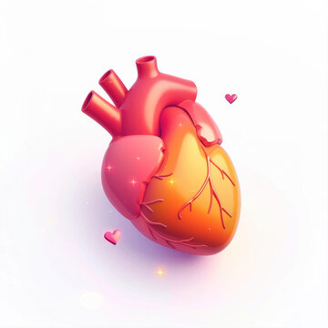 isometric 3D icon, heart anatomy , white background