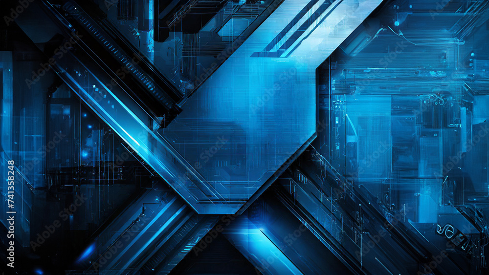 Poster abstract background - futuristic sci fi styles in blue and black - 3d rendering