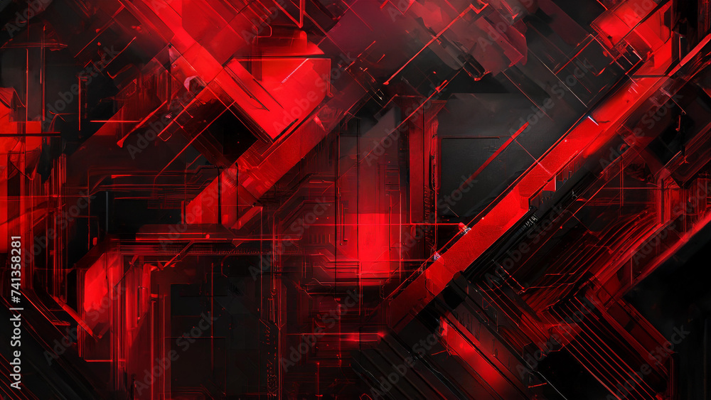Poster abstract background - futuristic sci fi styles in red and black - 3d rendering