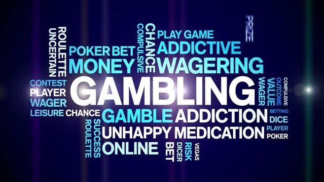 Gambling animated word cloud;text design animation tag kinetic typography seamless loop.