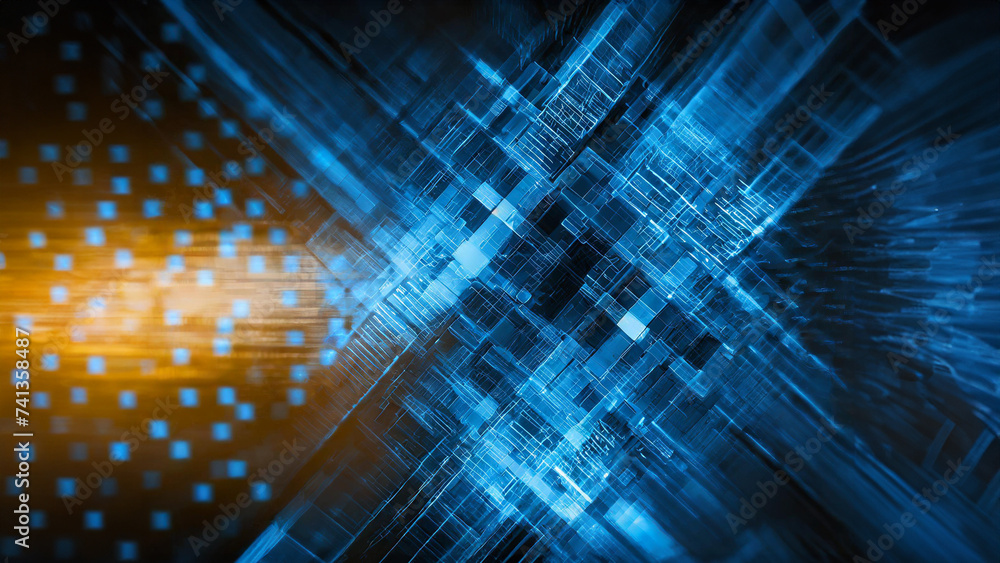 Poster abstract digital background with blurred digital elements - 3d rendering