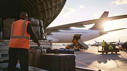 Bags and suitcases being efficiently loaded onto the aircraft, ready for their journey