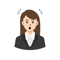 shocked business woman avatar flat style vector illustration isolated on white and transparent background. black suit