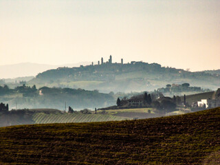 Itala, Toscana, campagna di Certaldo e veduta di San Gimignano - 741359640