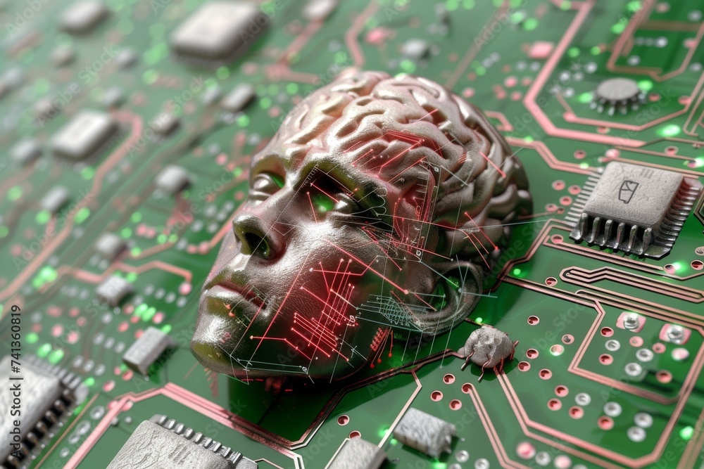 Poster ai brain chip pvd. artificial intelligence numa mind automata theory axon. semiconductor memory ball
