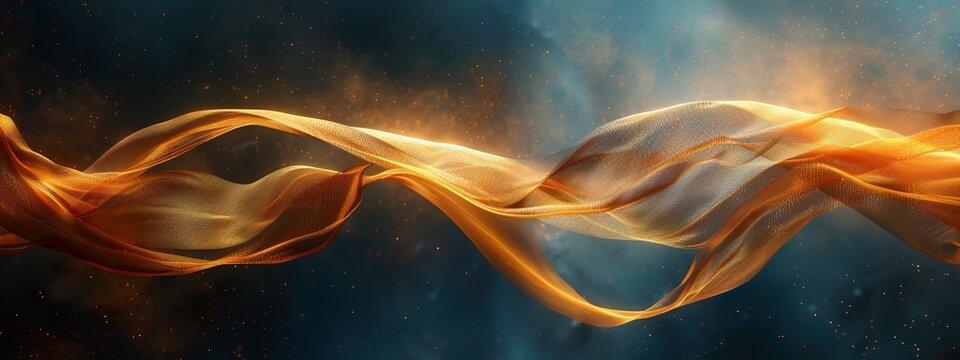 Gold line with shine flow with noise background. M otion curve magic line with gold glitter. AI generate