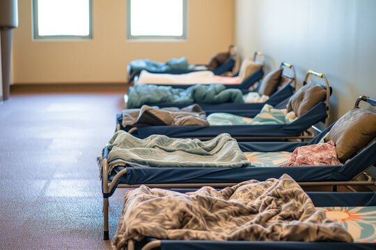 quiet nap area with small cots and blankets, undisturbed