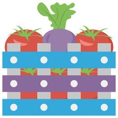 Vegetables in crate flat vector icon 