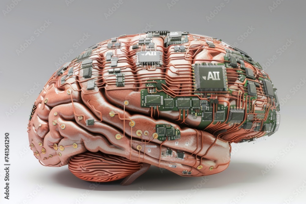 Poster ai brain chip ball grid array. artificial intelligence memory protection mind ner axon. semiconducto