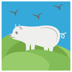 Pig in farm flat icon design 