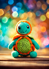 Crochet toy handicraft homemade threads. Selective focus.