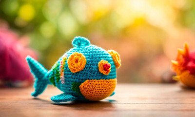 Fototapeta premium Crochet toy handicraft homemade threads. Selective focus.
