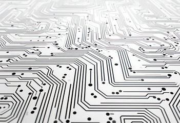 White Techno texture background of printed circuit board. Computer technology abstract backdrop. Information tech. Gray scale futuristic background.