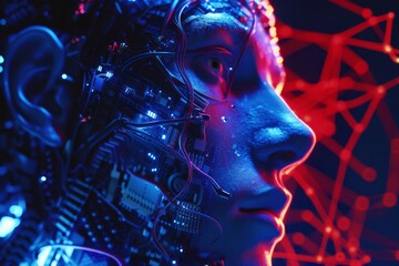 AI Brain Chip finfet. Artificial Intelligence nausea mind automation axon. Semiconductor telemedicine circuit board nanomedicine