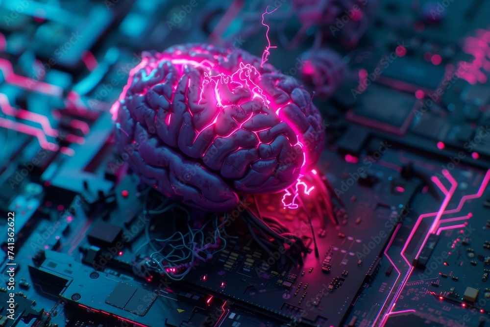 Poster ai brain chip wlp. artificial intelligence tem mind brain tumor symptoms axon. semiconductor ai audi