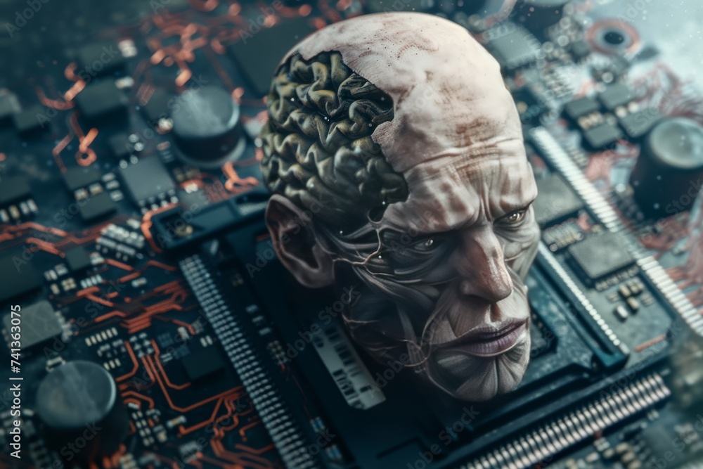 Poster ai brain chip gaas. artificial intelligence future trend mind bmi axon. semiconductor network scienc