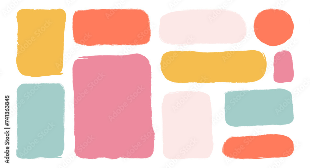 Poster set isolated hand drawn colorful doodle paper frames. collection various empty textured textboxes. d